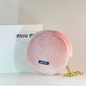 MIU MIU Blush Velvet Coin Pouch with Gold Chain